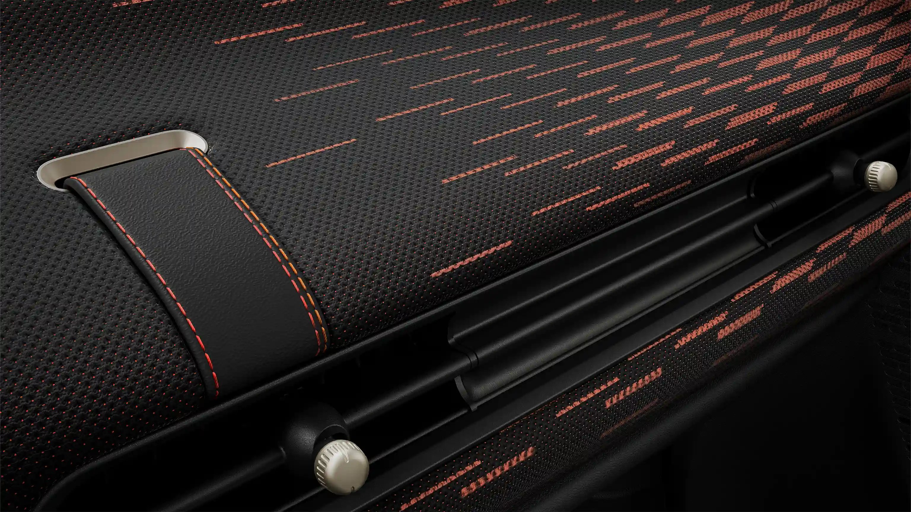 Raudonos ir juodos spalvos MINI Cooper JCW Style prietaisų skydelio vaizdas