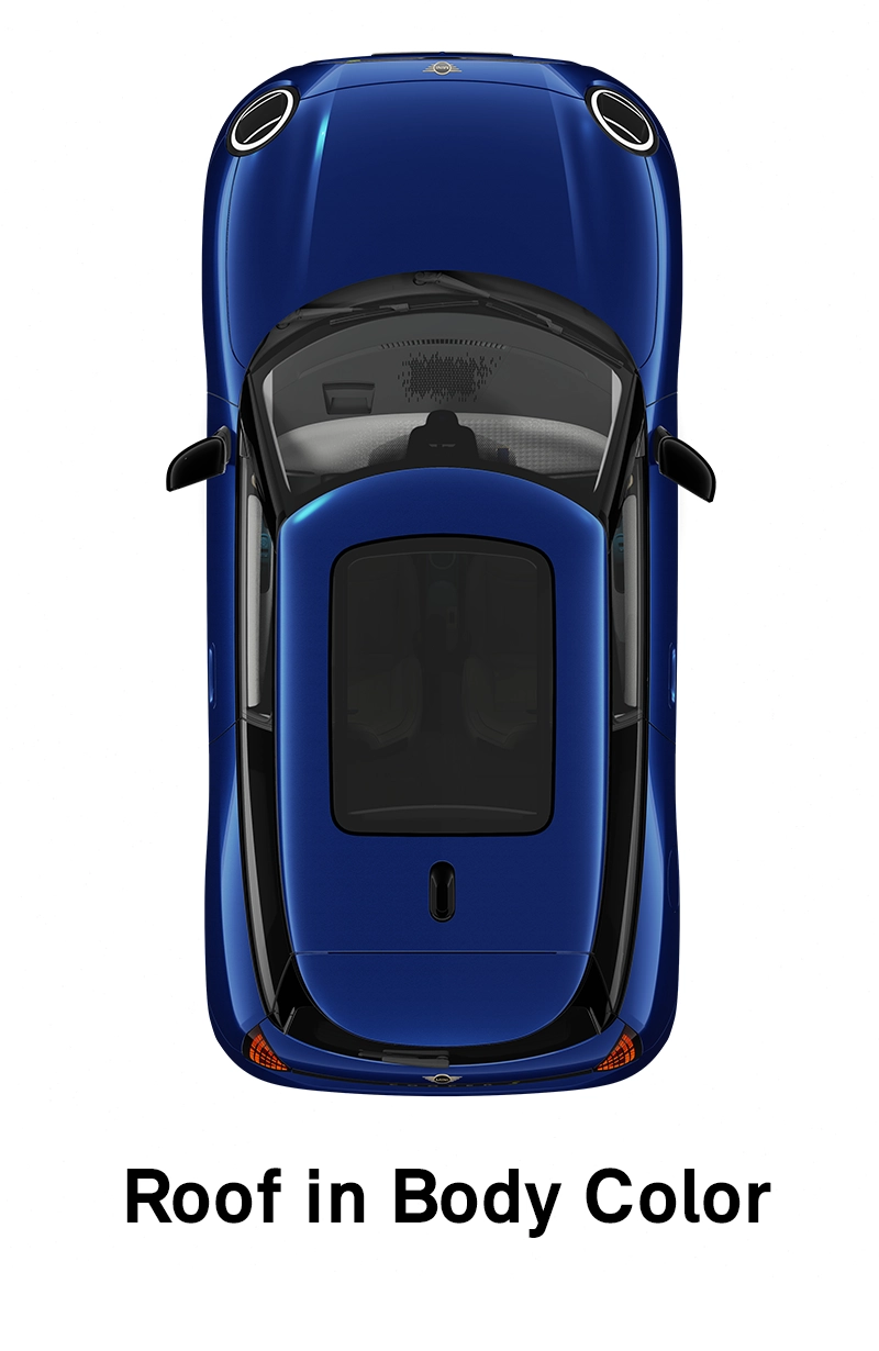 MINI stogas: kėbulo spalvos stogas ir šoninių veidrodėlių korpusai