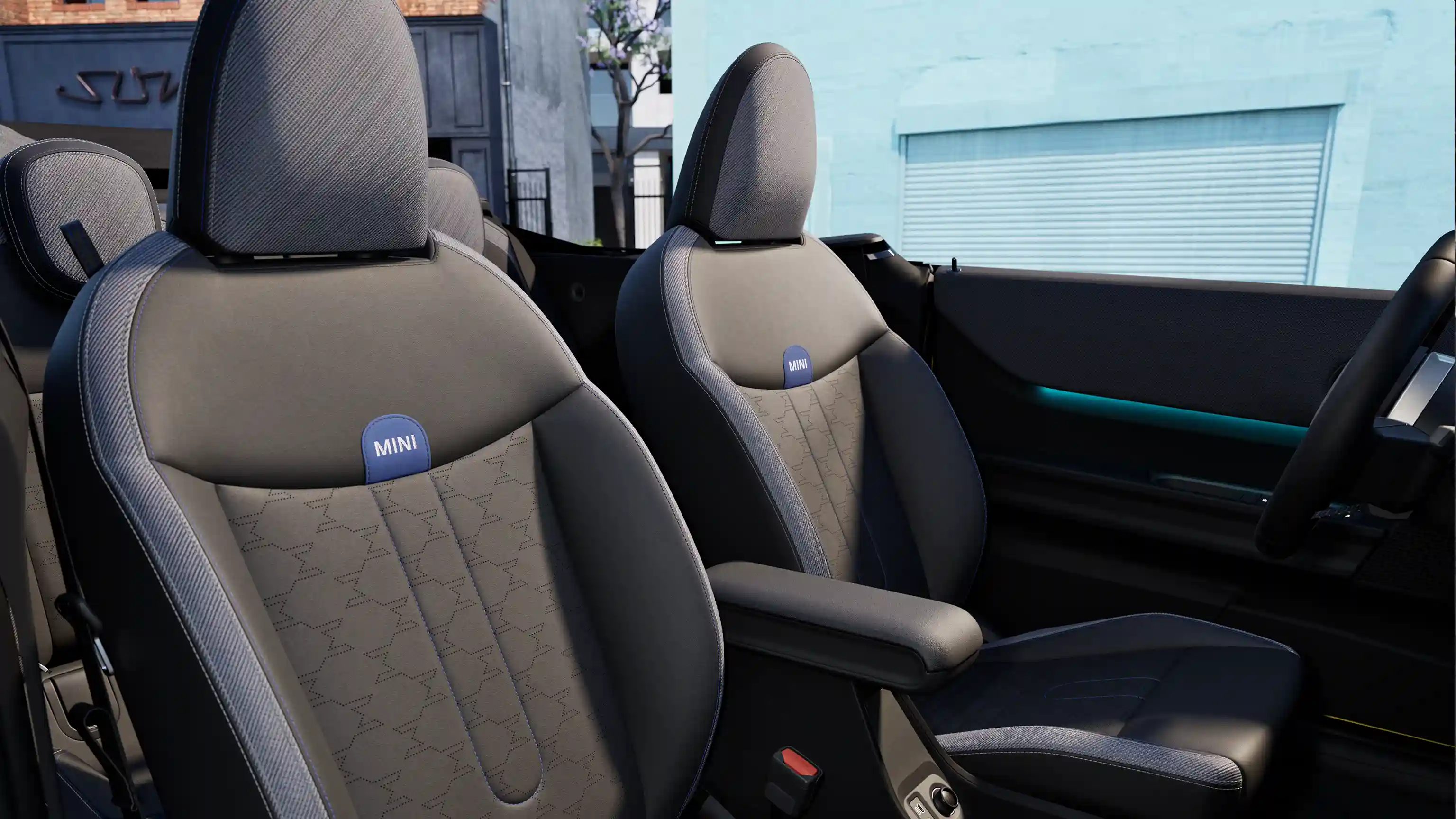 MINI Cooper kabrioleto Classic Style juodos/mėlynos spalvos Vescin/audinio sėdynių vaizdas
