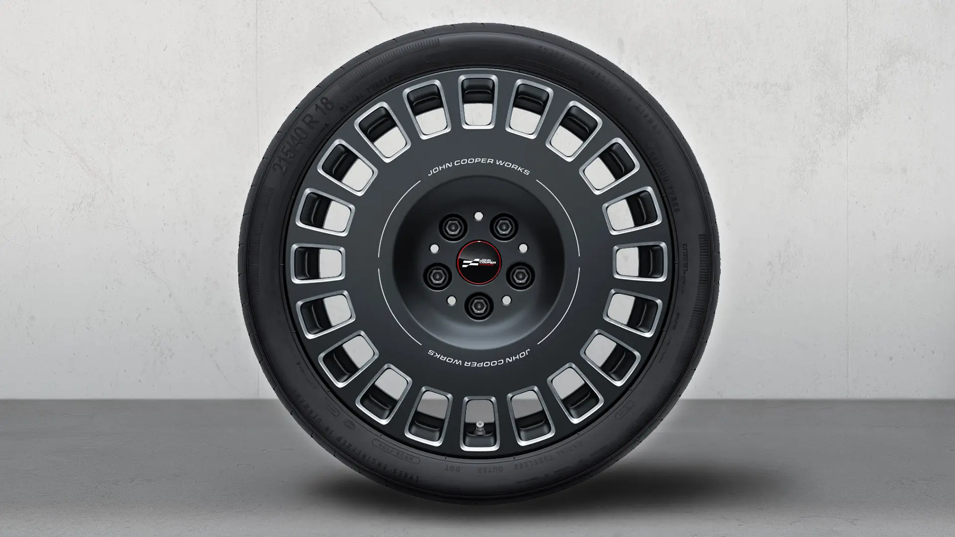 MINI JCW 18 colių Rallye Spoke 964 deimantinio šlifavimo ratlankis pilkos Frozen Midnight Grey spalvos.