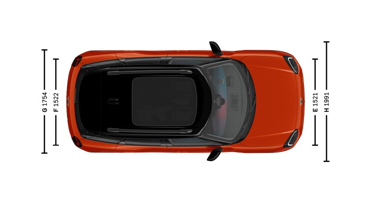 Visiškai elektrinis MINI Aceman – matmenys – įžanginis vaizdas iš viršaus
