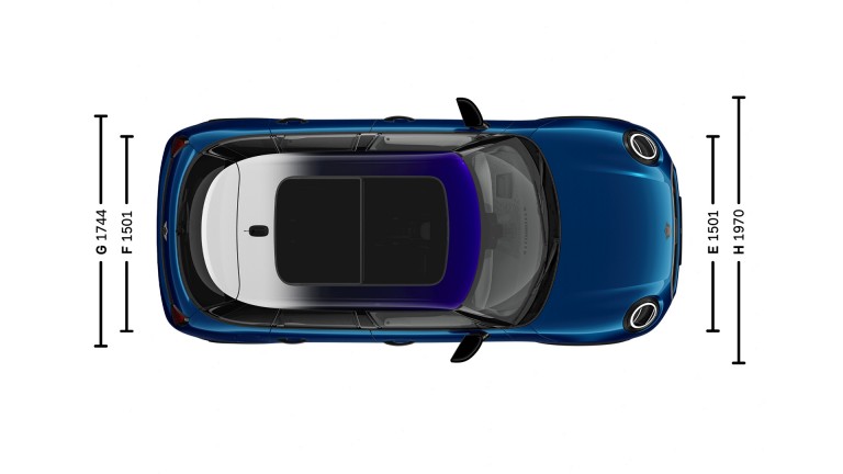 MINI Cooper 5-duris – matmenys– pradžios vaizdas iš paukščio skrydžio