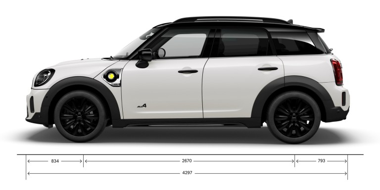 MINI Cooper SE Countryman All4 – vaizdas iš šono – išmatavimai